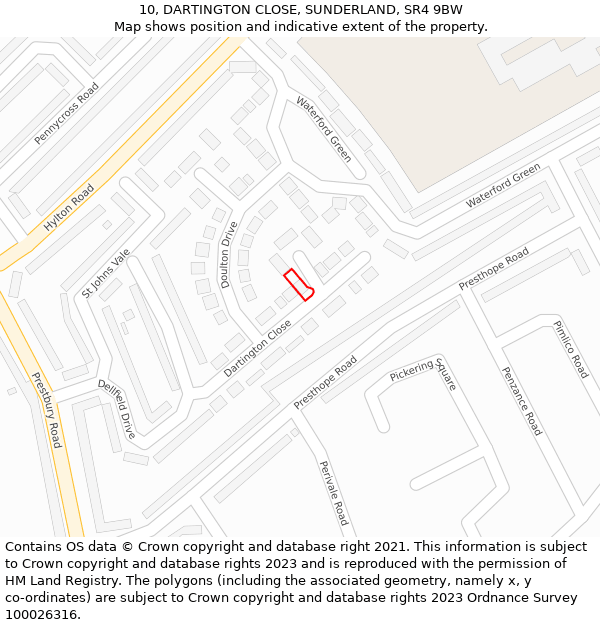 10, DARTINGTON CLOSE, SUNDERLAND, SR4 9BW: Location map and indicative extent of plot