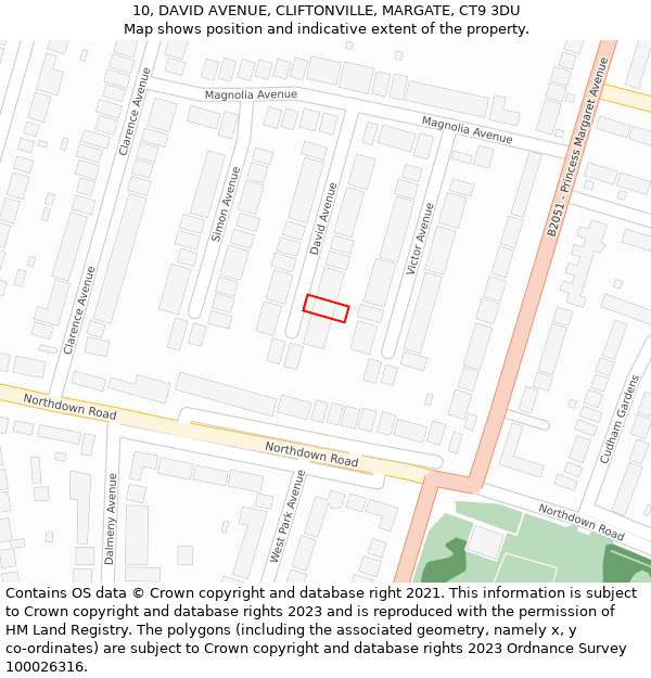 10, DAVID AVENUE, CLIFTONVILLE, MARGATE, CT9 3DU: Location map and indicative extent of plot