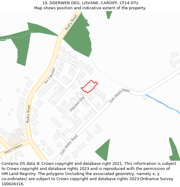 10, DDERWEN DEG, LISVANE, CARDIFF, CF14 0TU: Location map and indicative extent of plot