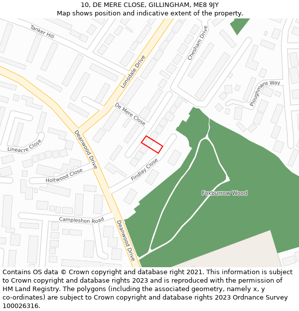 10, DE MERE CLOSE, GILLINGHAM, ME8 9JY: Location map and indicative extent of plot