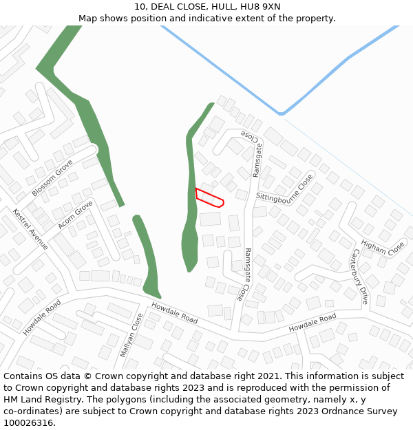 10, DEAL CLOSE, HULL, HU8 9XN: Location map and indicative extent of plot