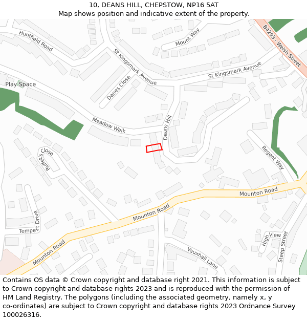 10, DEANS HILL, CHEPSTOW, NP16 5AT: Location map and indicative extent of plot