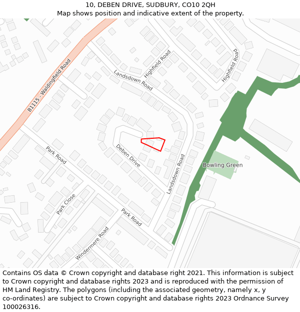 10, DEBEN DRIVE, SUDBURY, CO10 2QH: Location map and indicative extent of plot