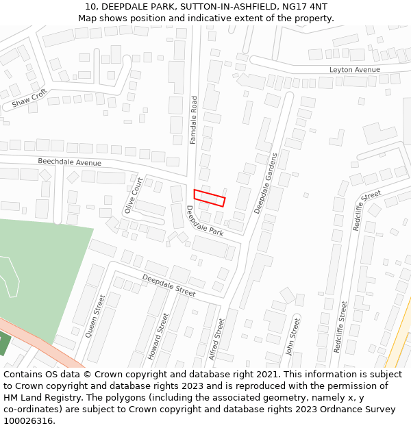 10, DEEPDALE PARK, SUTTON-IN-ASHFIELD, NG17 4NT: Location map and indicative extent of plot