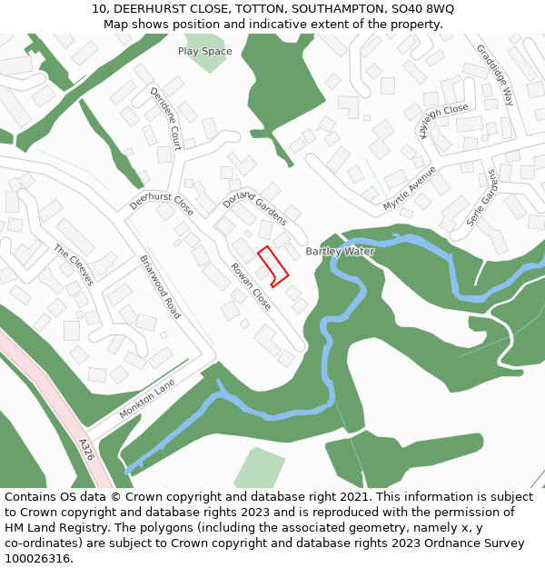 10, DEERHURST CLOSE, TOTTON, SOUTHAMPTON, SO40 8WQ: Location map and indicative extent of plot