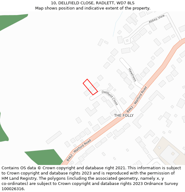 10, DELLFIELD CLOSE, RADLETT, WD7 8LS: Location map and indicative extent of plot