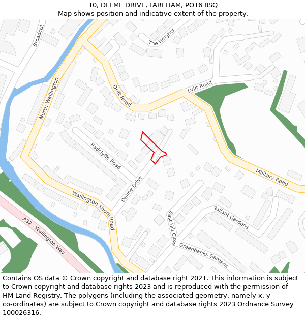 10, DELME DRIVE, FAREHAM, PO16 8SQ: Location map and indicative extent of plot