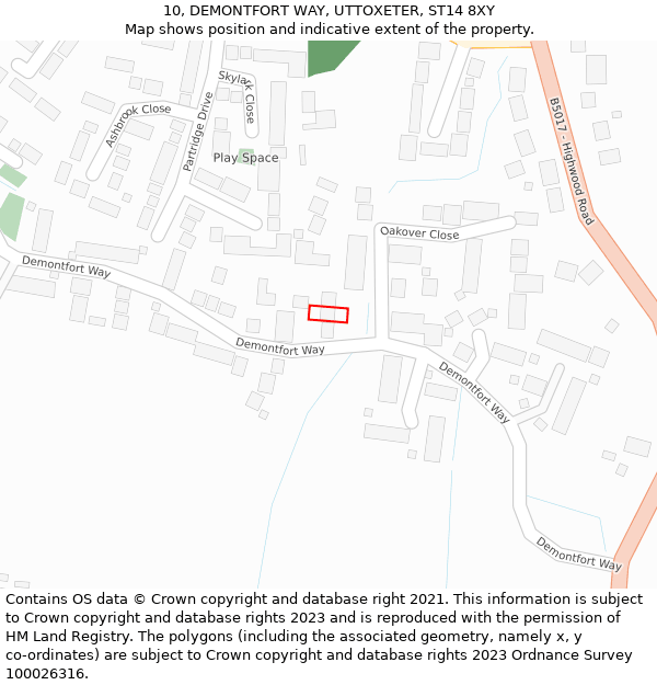 10, DEMONTFORT WAY, UTTOXETER, ST14 8XY: Location map and indicative extent of plot