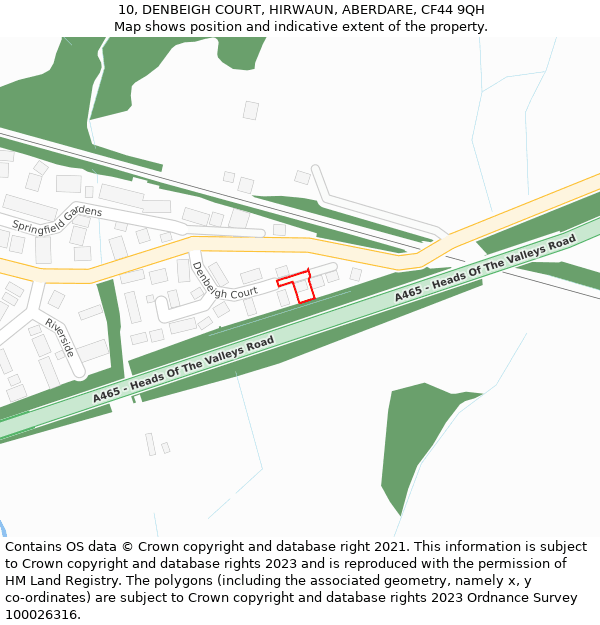 10, DENBEIGH COURT, HIRWAUN, ABERDARE, CF44 9QH: Location map and indicative extent of plot