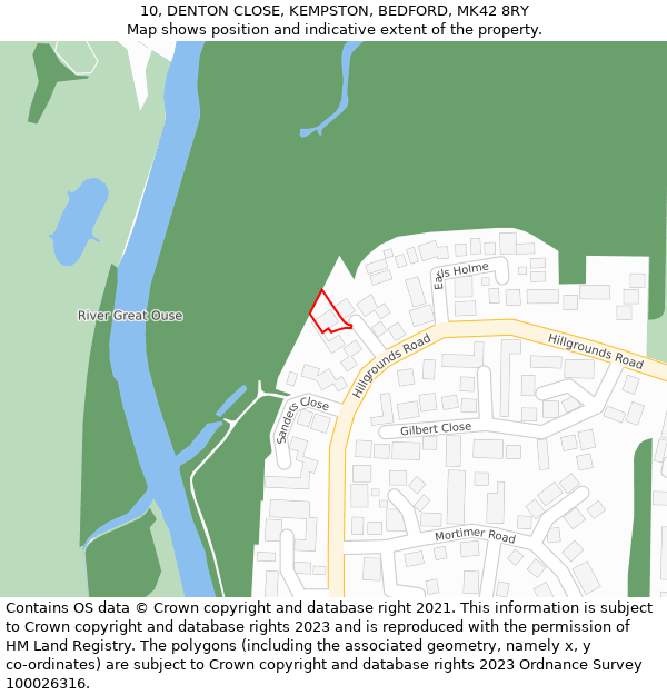 10, DENTON CLOSE, KEMPSTON, BEDFORD, MK42 8RY: Location map and indicative extent of plot