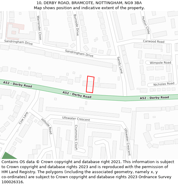 10, DERBY ROAD, BRAMCOTE, NOTTINGHAM, NG9 3BA: Location map and indicative extent of plot