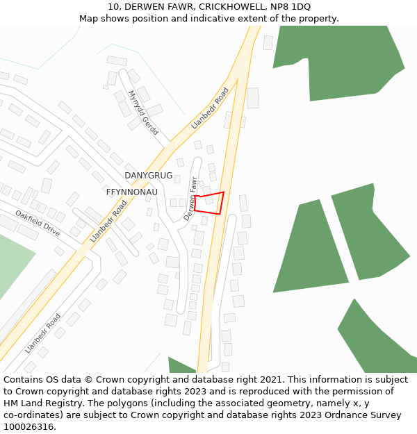 10, DERWEN FAWR, CRICKHOWELL, NP8 1DQ: Location map and indicative extent of plot