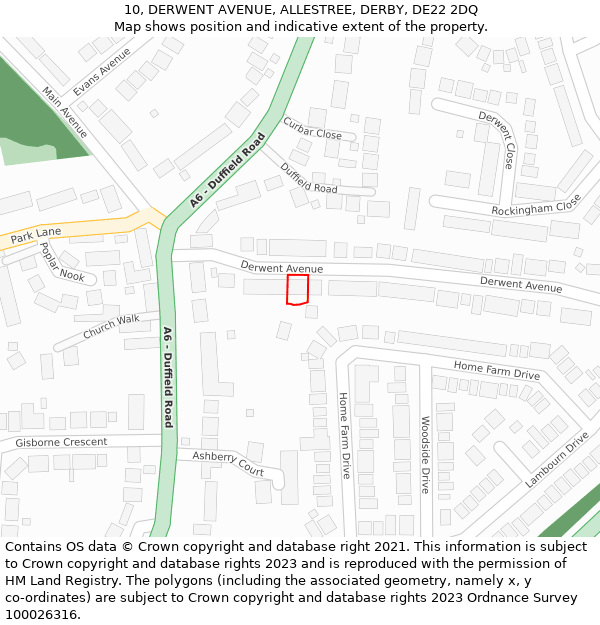 10, DERWENT AVENUE, ALLESTREE, DERBY, DE22 2DQ: Location map and indicative extent of plot