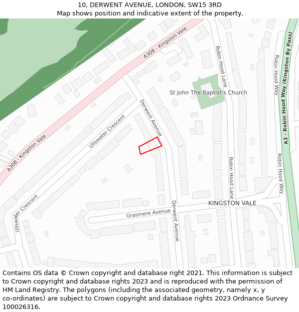 10, DERWENT AVENUE, LONDON, SW15 3RD: Location map and indicative extent of plot