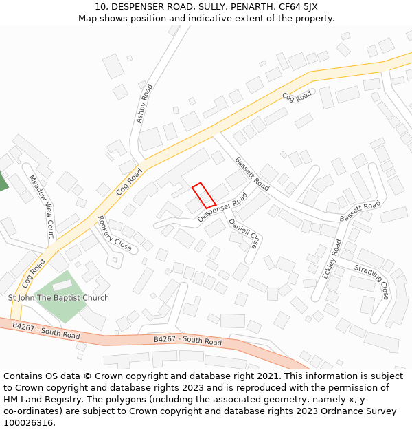 10, DESPENSER ROAD, SULLY, PENARTH, CF64 5JX: Location map and indicative extent of plot