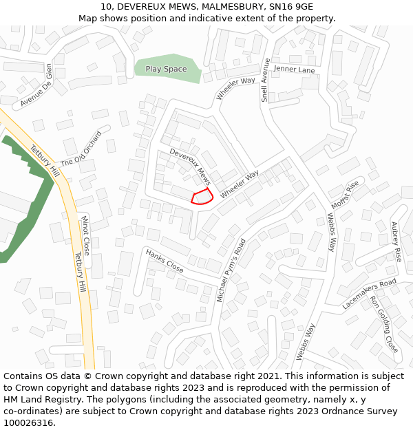 10, DEVEREUX MEWS, MALMESBURY, SN16 9GE: Location map and indicative extent of plot