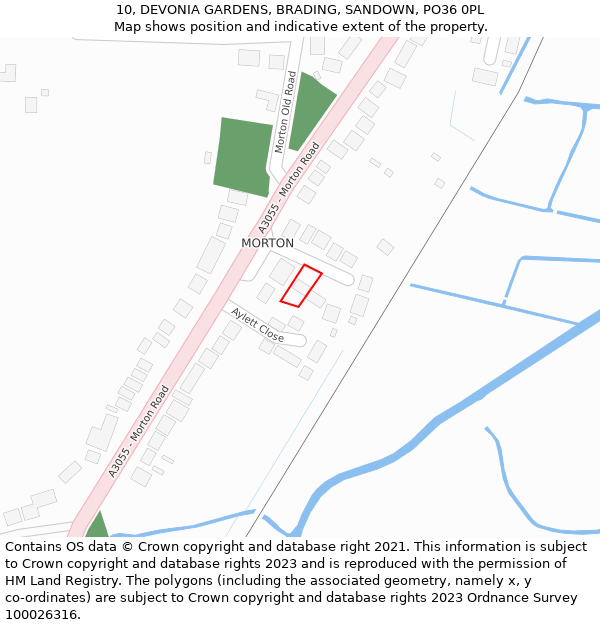 10, DEVONIA GARDENS, BRADING, SANDOWN, PO36 0PL: Location map and indicative extent of plot