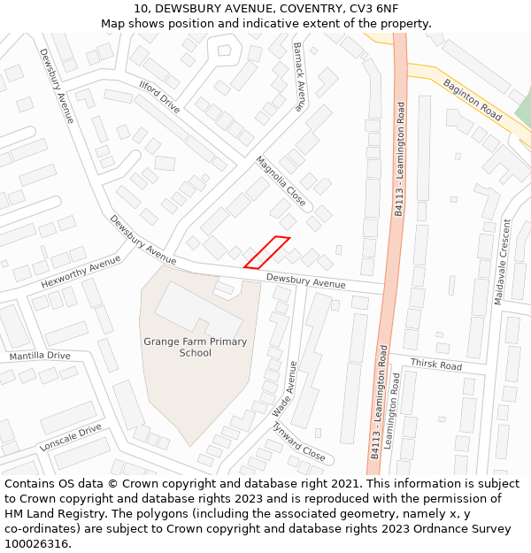 10, DEWSBURY AVENUE, COVENTRY, CV3 6NF: Location map and indicative extent of plot