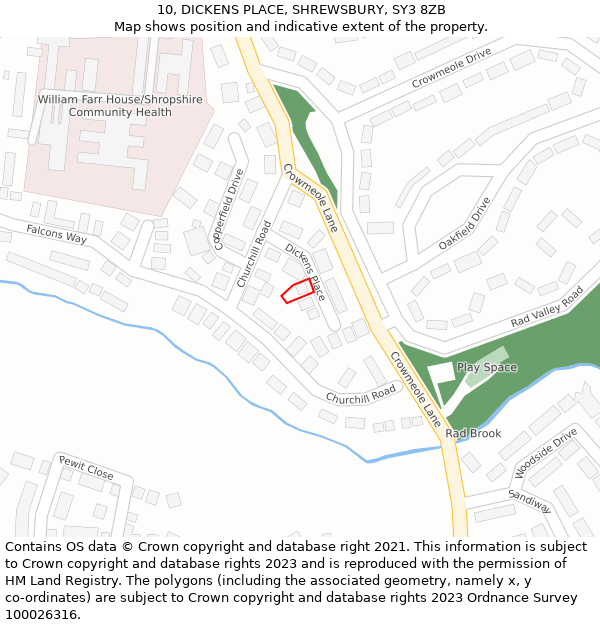 10, DICKENS PLACE, SHREWSBURY, SY3 8ZB: Location map and indicative extent of plot