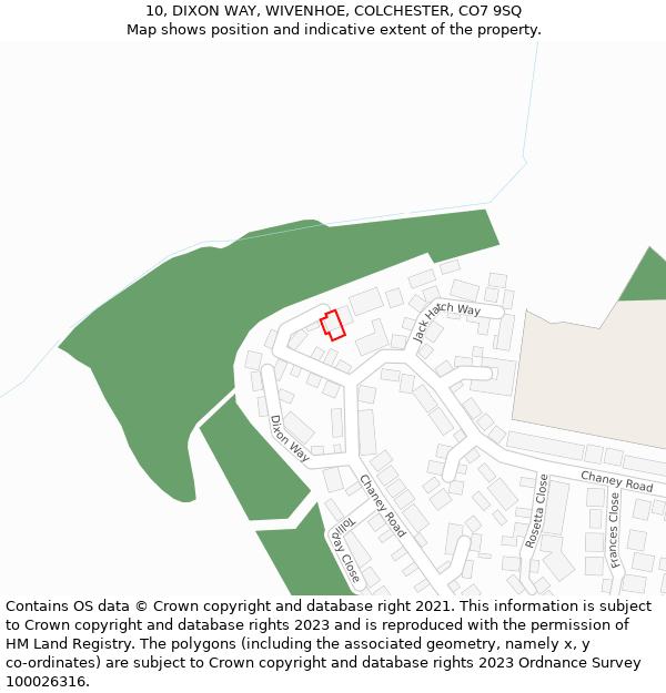 10, DIXON WAY, WIVENHOE, COLCHESTER, CO7 9SQ: Location map and indicative extent of plot