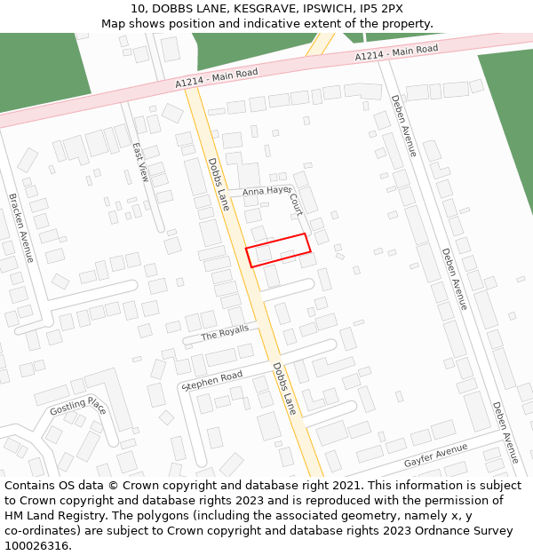 10, DOBBS LANE, KESGRAVE, IPSWICH, IP5 2PX: Location map and indicative extent of plot