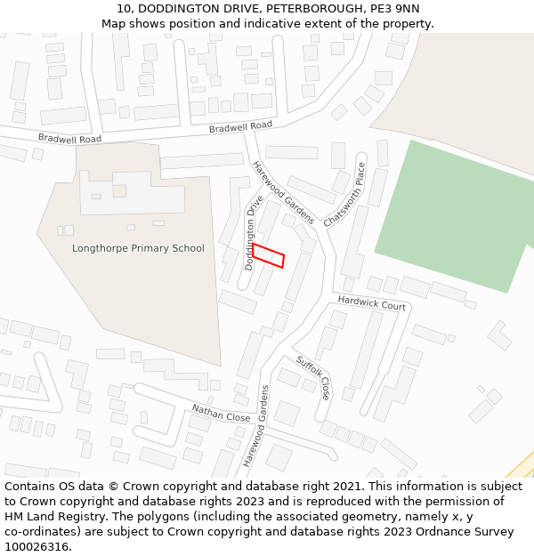 10, DODDINGTON DRIVE, PETERBOROUGH, PE3 9NN: Location map and indicative extent of plot