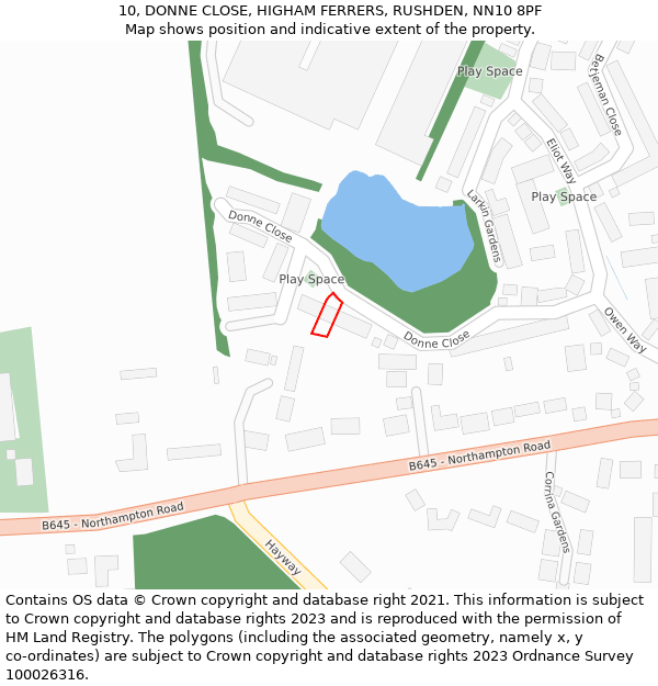 10, DONNE CLOSE, HIGHAM FERRERS, RUSHDEN, NN10 8PF: Location map and indicative extent of plot