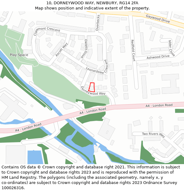 10, DORNEYWOOD WAY, NEWBURY, RG14 2FA: Location map and indicative extent of plot