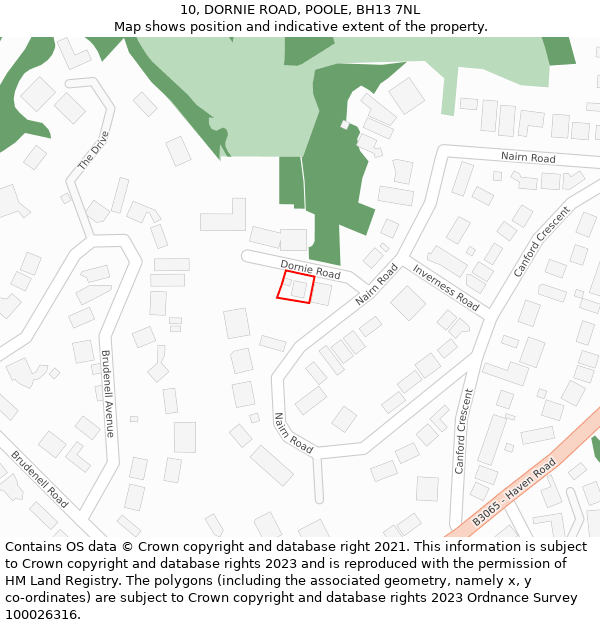 10, DORNIE ROAD, POOLE, BH13 7NL: Location map and indicative extent of plot