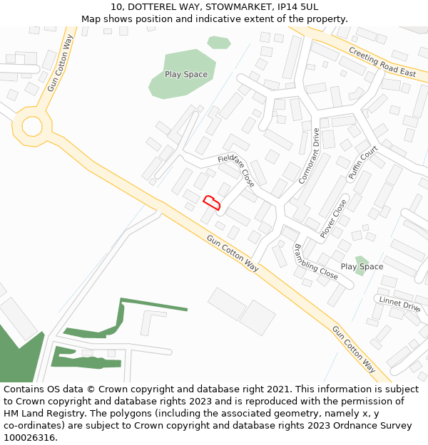 10, DOTTEREL WAY, STOWMARKET, IP14 5UL: Location map and indicative extent of plot