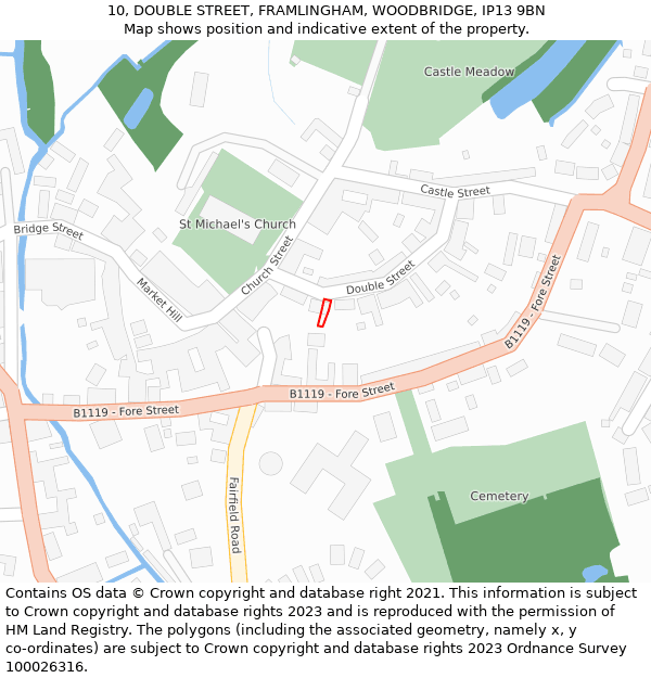 10, DOUBLE STREET, FRAMLINGHAM, WOODBRIDGE, IP13 9BN: Location map and indicative extent of plot