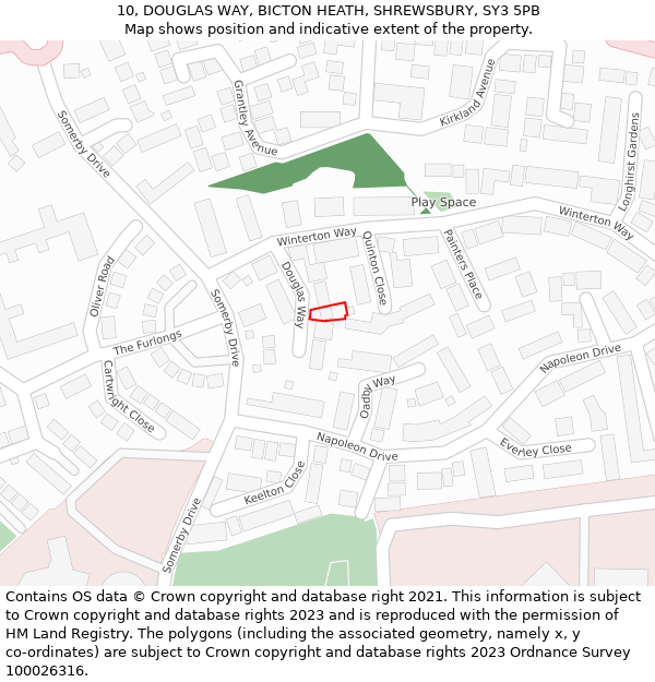 10, DOUGLAS WAY, BICTON HEATH, SHREWSBURY, SY3 5PB: Location map and indicative extent of plot