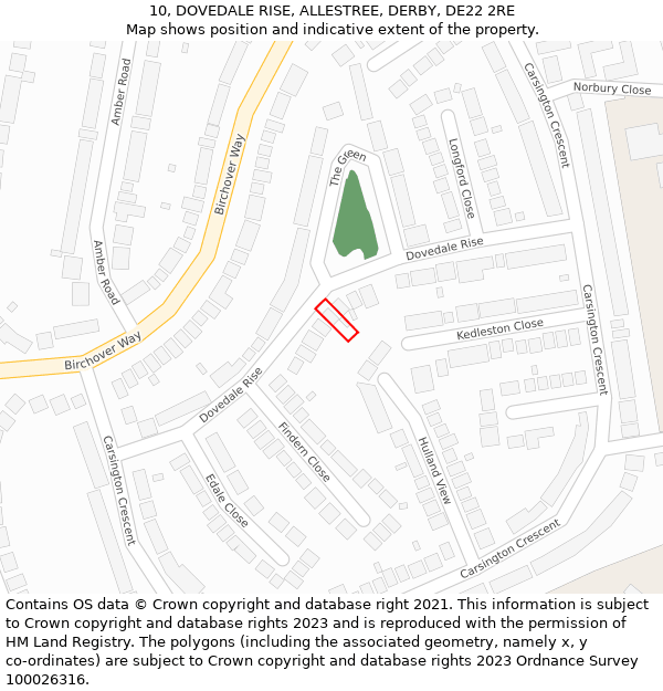 10, DOVEDALE RISE, ALLESTREE, DERBY, DE22 2RE: Location map and indicative extent of plot