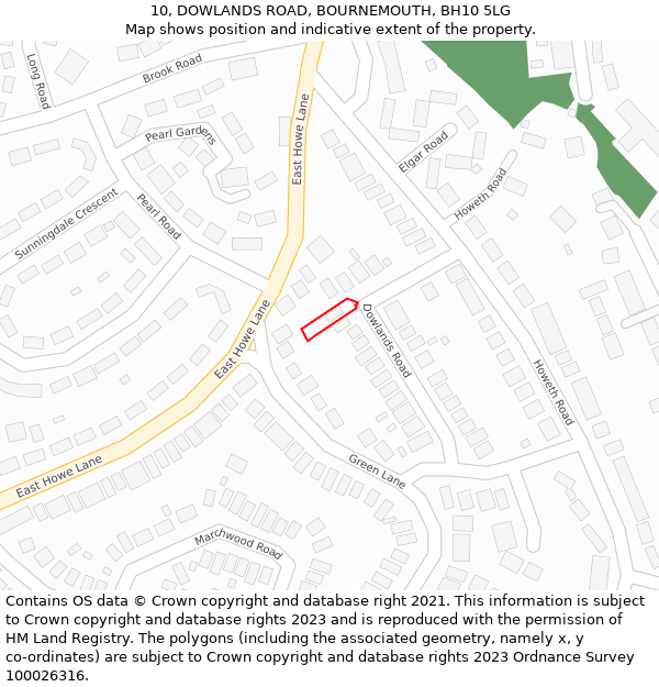 10, DOWLANDS ROAD, BOURNEMOUTH, BH10 5LG: Location map and indicative extent of plot