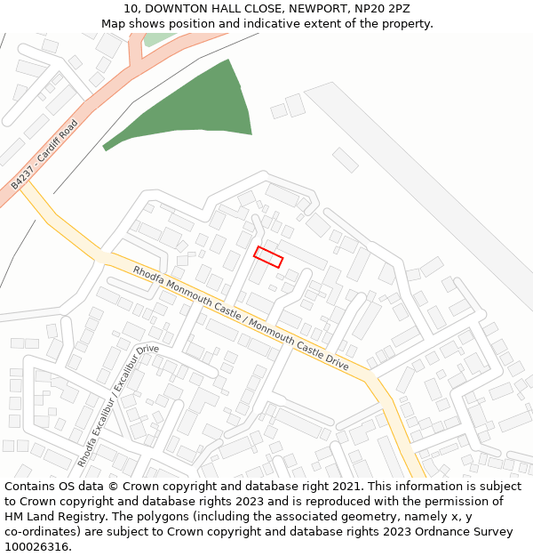 10, DOWNTON HALL CLOSE, NEWPORT, NP20 2PZ: Location map and indicative extent of plot