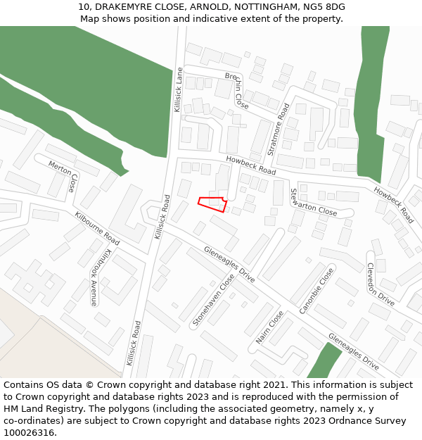 10, DRAKEMYRE CLOSE, ARNOLD, NOTTINGHAM, NG5 8DG: Location map and indicative extent of plot