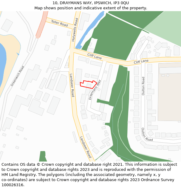 10, DRAYMANS WAY, IPSWICH, IP3 0QU: Location map and indicative extent of plot