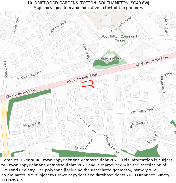 10, DRIFTWOOD GARDENS, TOTTON, SOUTHAMPTON, SO40 8WJ: Location map and indicative extent of plot