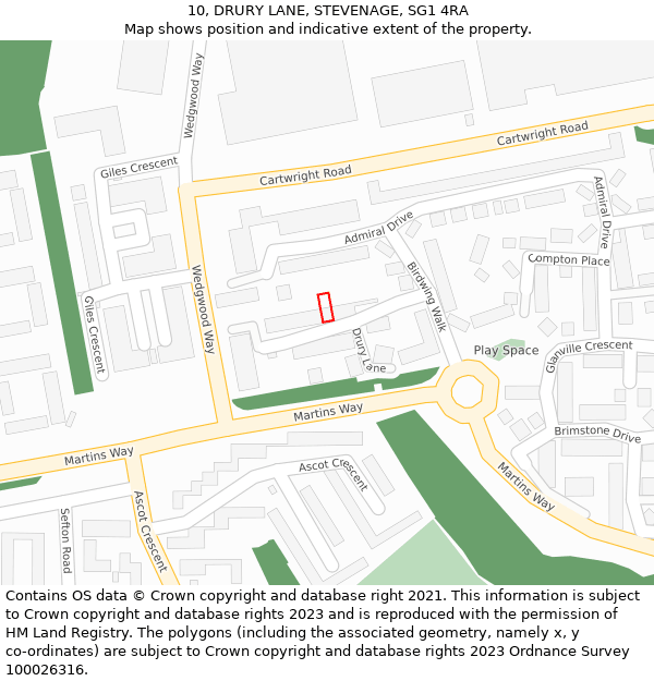 10, DRURY LANE, STEVENAGE, SG1 4RA: Location map and indicative extent of plot