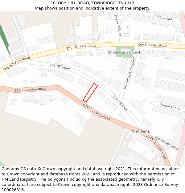 10, DRY HILL ROAD, TONBRIDGE, TN9 1LX: Location map and indicative extent of plot