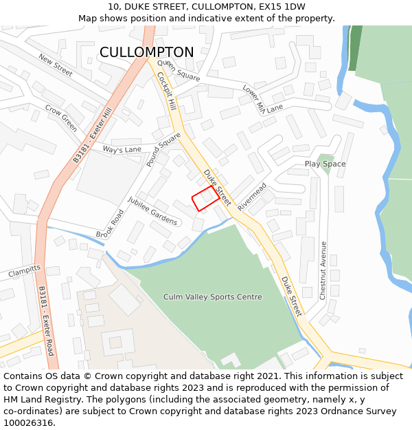 10, DUKE STREET, CULLOMPTON, EX15 1DW: Location map and indicative extent of plot