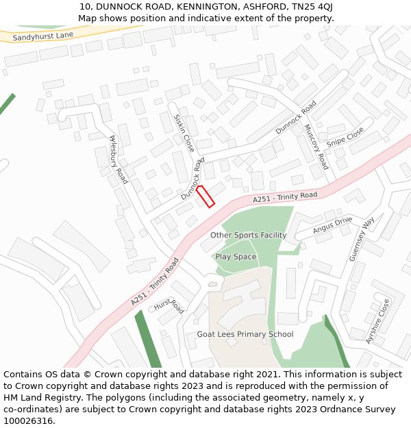 10, DUNNOCK ROAD, KENNINGTON, ASHFORD, TN25 4QJ: Location map and indicative extent of plot