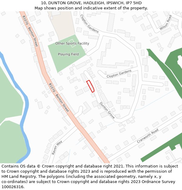 10, DUNTON GROVE, HADLEIGH, IPSWICH, IP7 5HD: Location map and indicative extent of plot