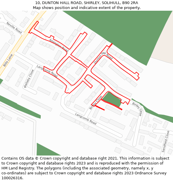 10, DUNTON HALL ROAD, SHIRLEY, SOLIHULL, B90 2RA: Location map and indicative extent of plot