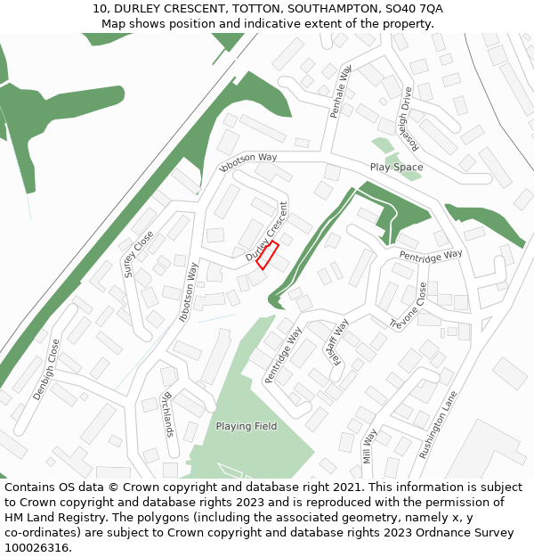 10, DURLEY CRESCENT, TOTTON, SOUTHAMPTON, SO40 7QA: Location map and indicative extent of plot