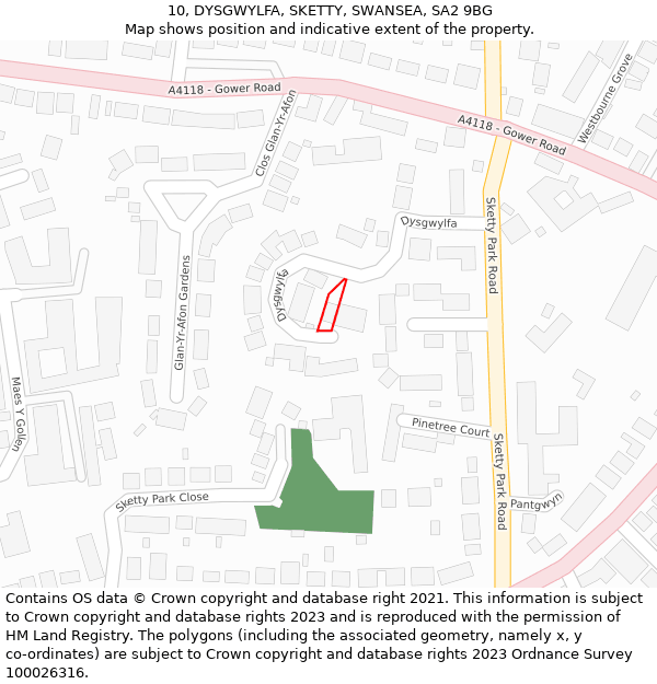 10, DYSGWYLFA, SKETTY, SWANSEA, SA2 9BG: Location map and indicative extent of plot