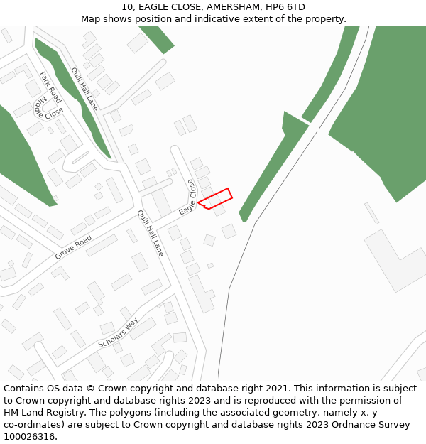 10, EAGLE CLOSE, AMERSHAM, HP6 6TD: Location map and indicative extent of plot