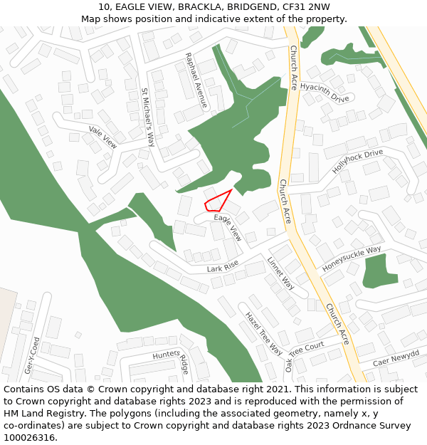 10, EAGLE VIEW, BRACKLA, BRIDGEND, CF31 2NW: Location map and indicative extent of plot