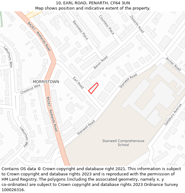 10, EARL ROAD, PENARTH, CF64 3UN: Location map and indicative extent of plot