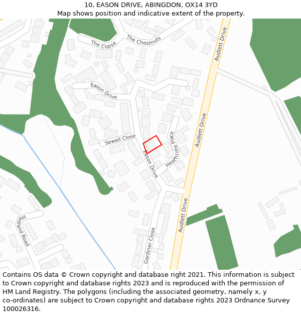 10, EASON DRIVE, ABINGDON, OX14 3YD: Location map and indicative extent of plot